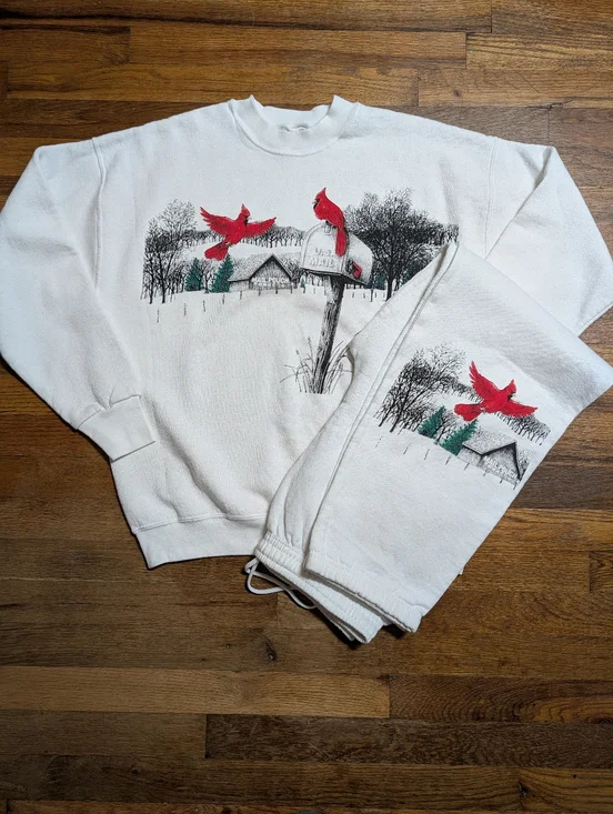 Vintage 90's Sweatsuit Set Sweatshirt & Joggers Size Large Cardinal Graphic - Picture 2 of 15